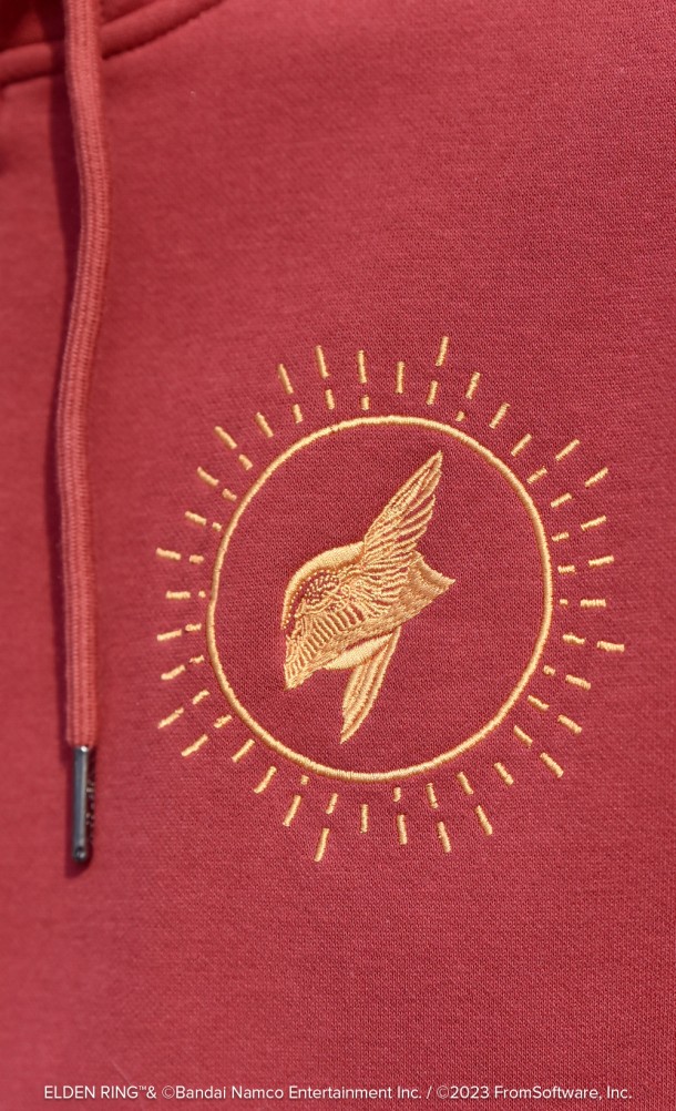 Close up detail on the front print of the Blade of Miquella hoodie from our Elden Ring collection
