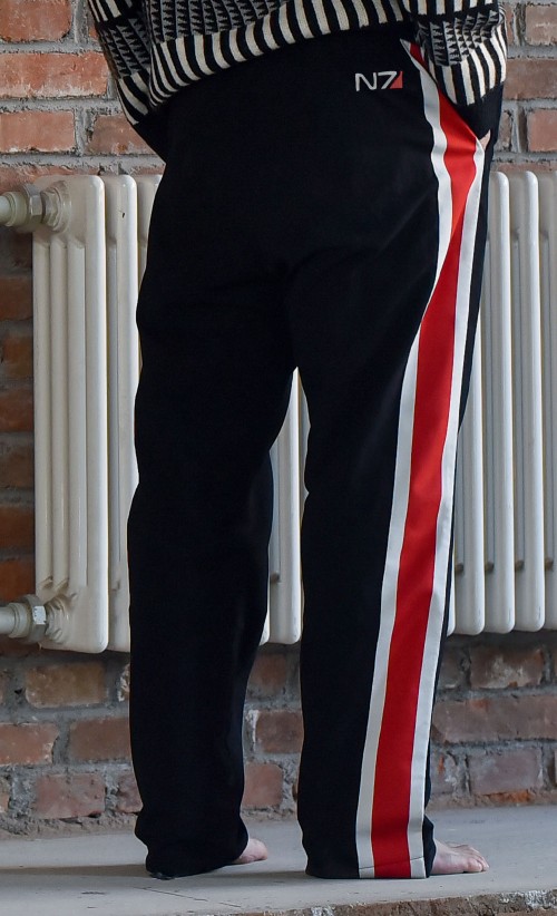 Model wearing the N7 PJ Bottoms from our Mass Effect collection