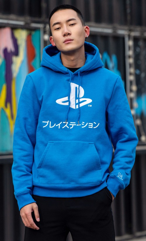 Model wearing the Play Heavyweight hoodie from our PlayStation collection