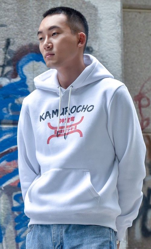 Model wearing the Kamurocho Hoodie from our Yakuza collection