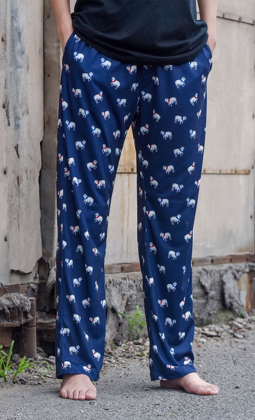 Model wearing the Sheep PJ bottoms from our Age of Empires collection