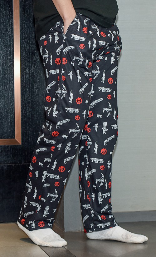 Model wearing the Loadout PJ bottoms from our Gears of War collection