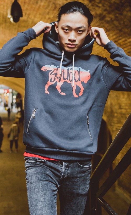 Model wearing the Wolf Squad hoodie from our Life is Strange collection
