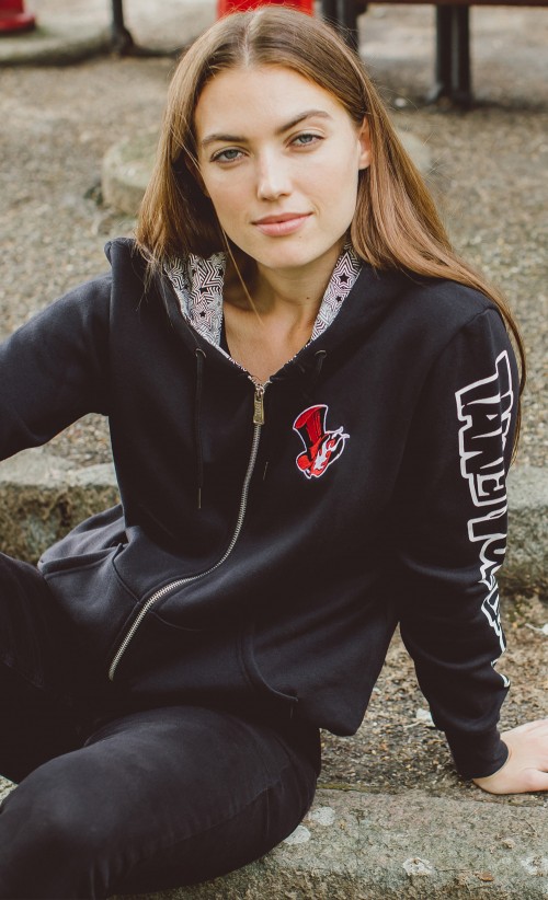 Model wearing the Take Your Heart hoodie from our Persona 5 collection