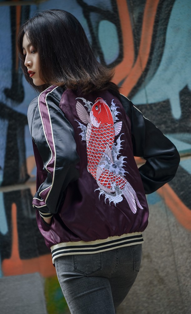 Model wearing the Nishikiyama Souvenir jacket from our Yakuza collection