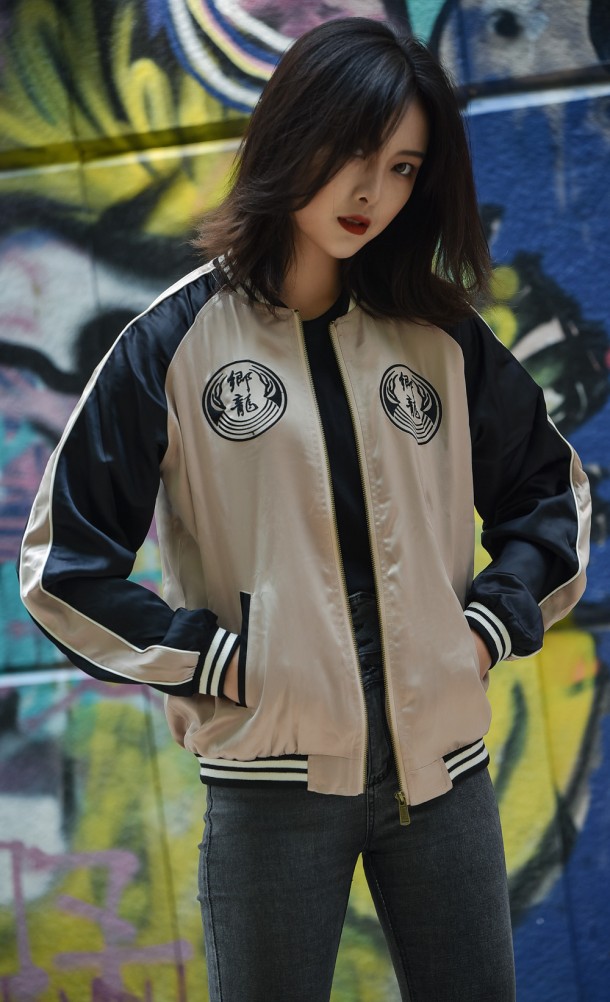Model wearing the Goda Souvenir jacket from our Yakuza collection
