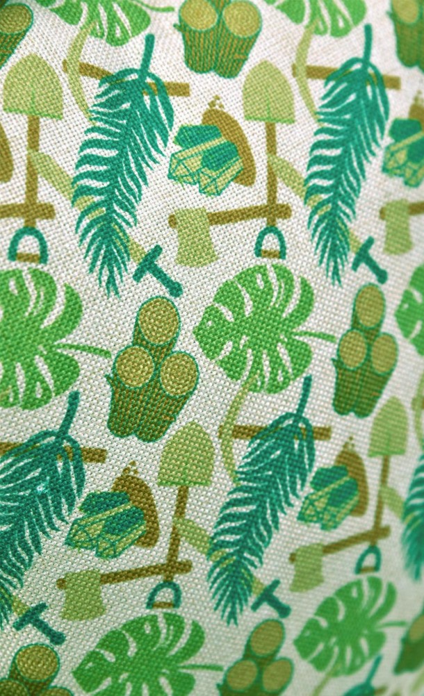 Close up detail of the front print of the Adventurer cushion cover from our Insert Coin collection