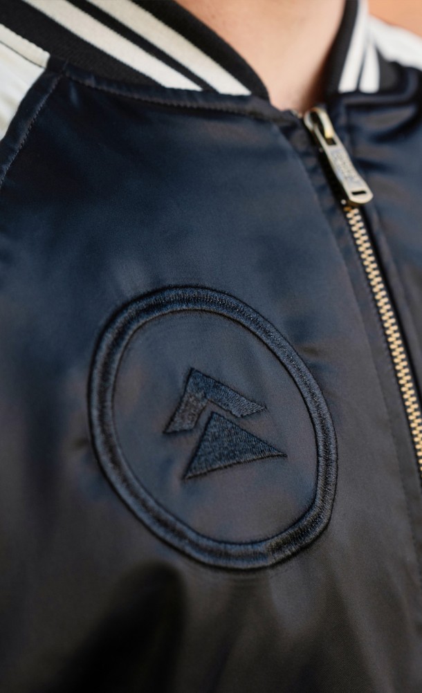 Close up detail on the front print of the Sakai Souvenir jacket from our Ghost of Tsushima collection
