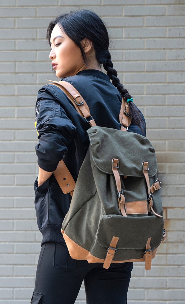 Model wearing the Abby Backpack from our The Last of Us collection