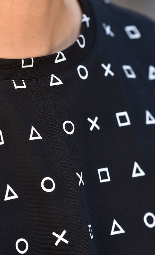 Close up detail on the print of the PS Shapes T-Shirt from our PlayStation collection