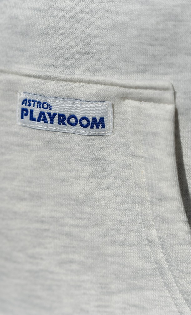 Close up on detail of patch on the Astro Forever hoodie from our Astro's playroom collection