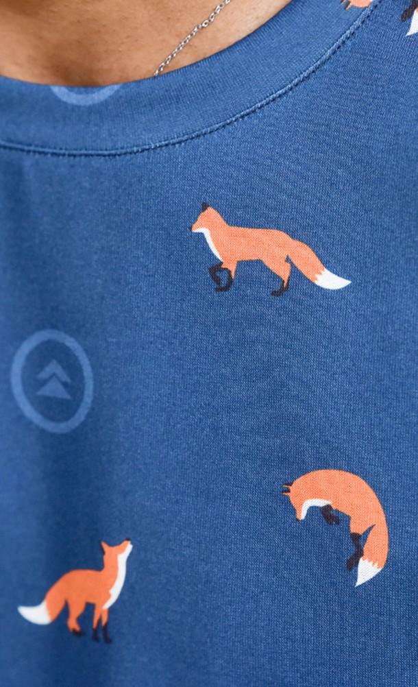 Close up detail on front print of the Pet The Fox Pattern T-Shirt from our Ghost of Tsushima collection