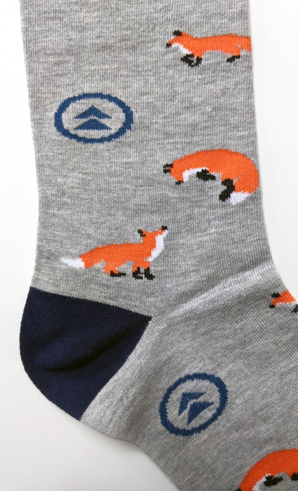 Close up detail on the print of the Pet The Fox socks from our Ghost of Tsushima collection