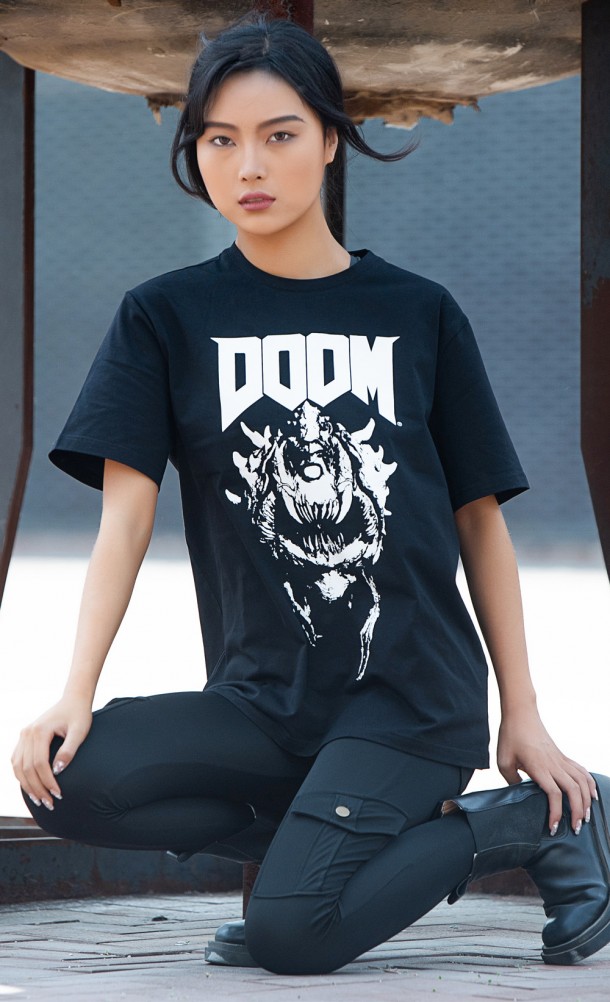 Model wearing the Eternal Cacodemon T-Shirt from our DOOM collection