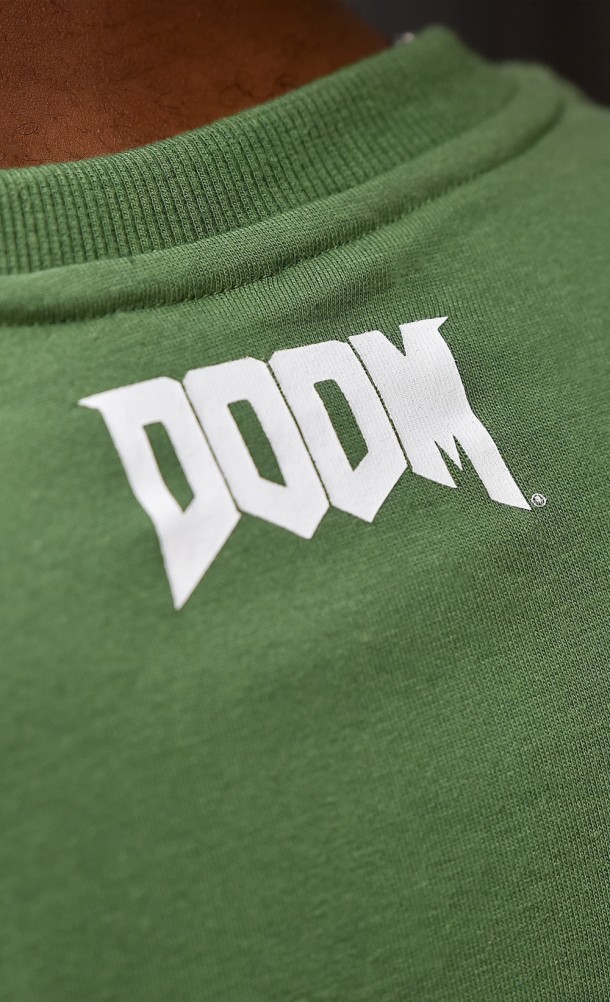 Close up detail of the back print on the Slayer 93 T-Shirt from our DOOM collection