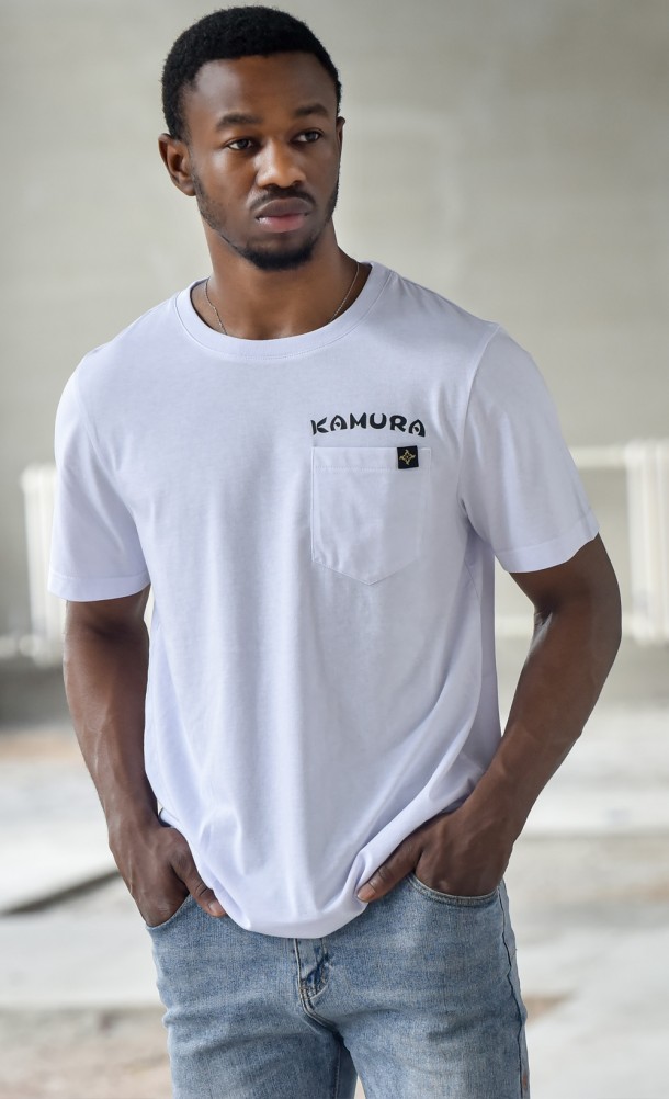 Model wearing the Kamura Pocket T-Shirt from our Monster Hunter Rise collection