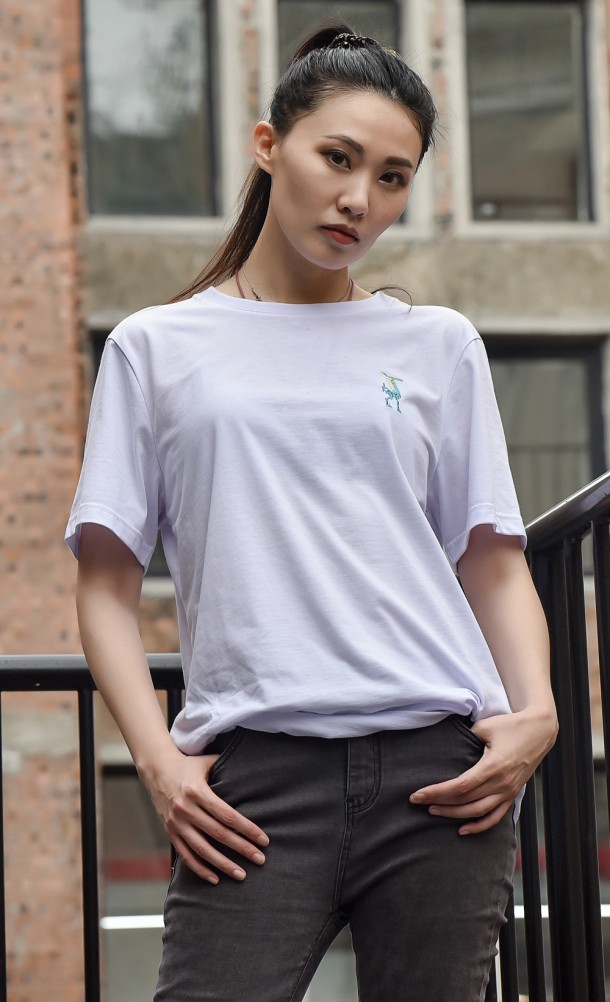 Model wearing the Tallneck T-Shirt from our Horizon Forbidden collection