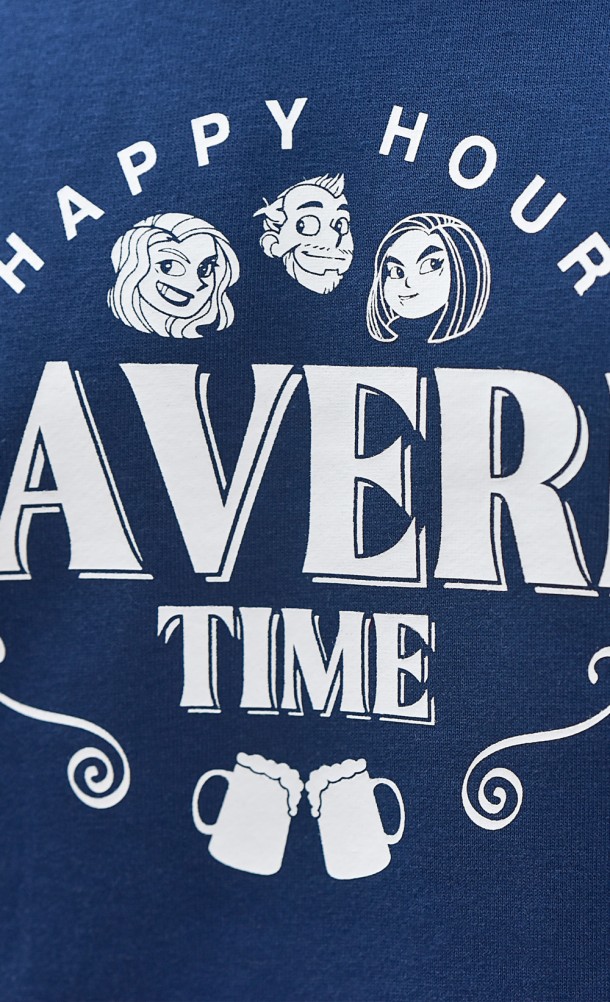 Close up detail on the front print of the Tavern Time hoodie from our Eurogamer collection