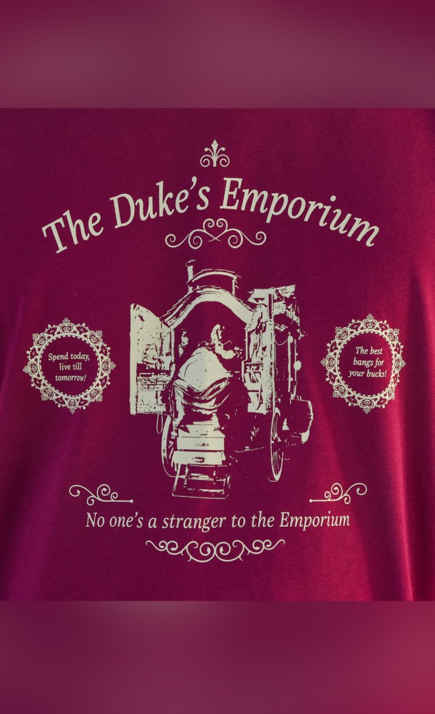 Close up detail on front print of The Duke T-Shirt from our Resident Evil Village collection