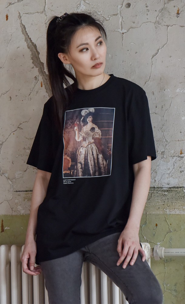 Model wearing the Lady D T-Shirt from our Resident Evil Village collection