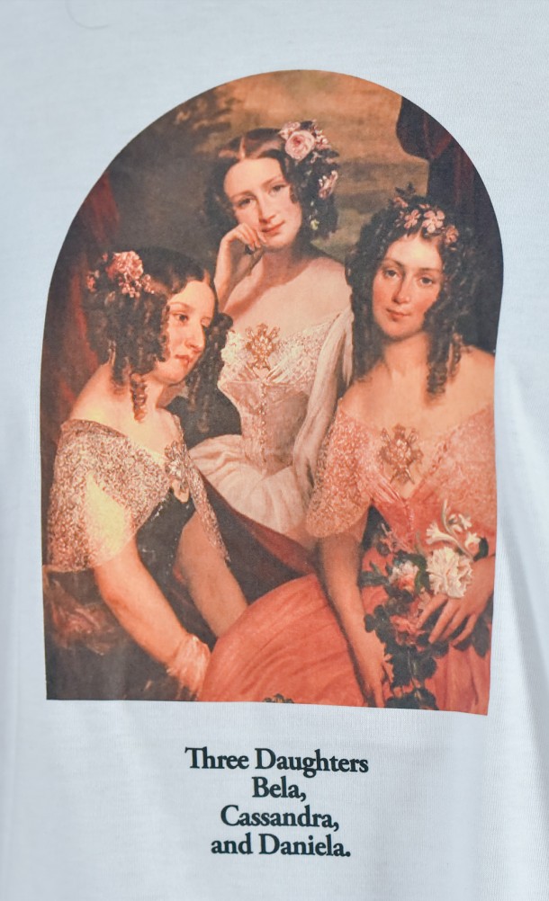 Close up detail on the front print of The Daughters Dimitrescu T-Shirt from our Resident Evil Village collection