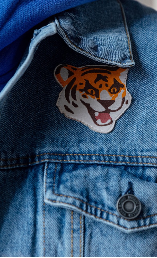 Close up detail on the front patch from the Alex Denim jacket from our Life is Strange collection