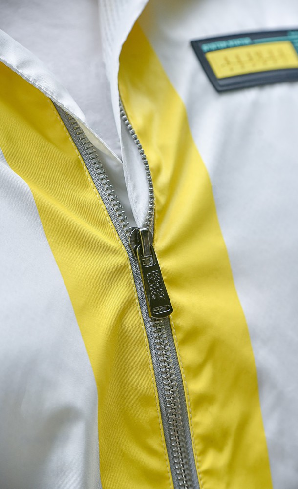 Close up detail of the zip on the Selene Weatherproof jacket from our Returnal collection