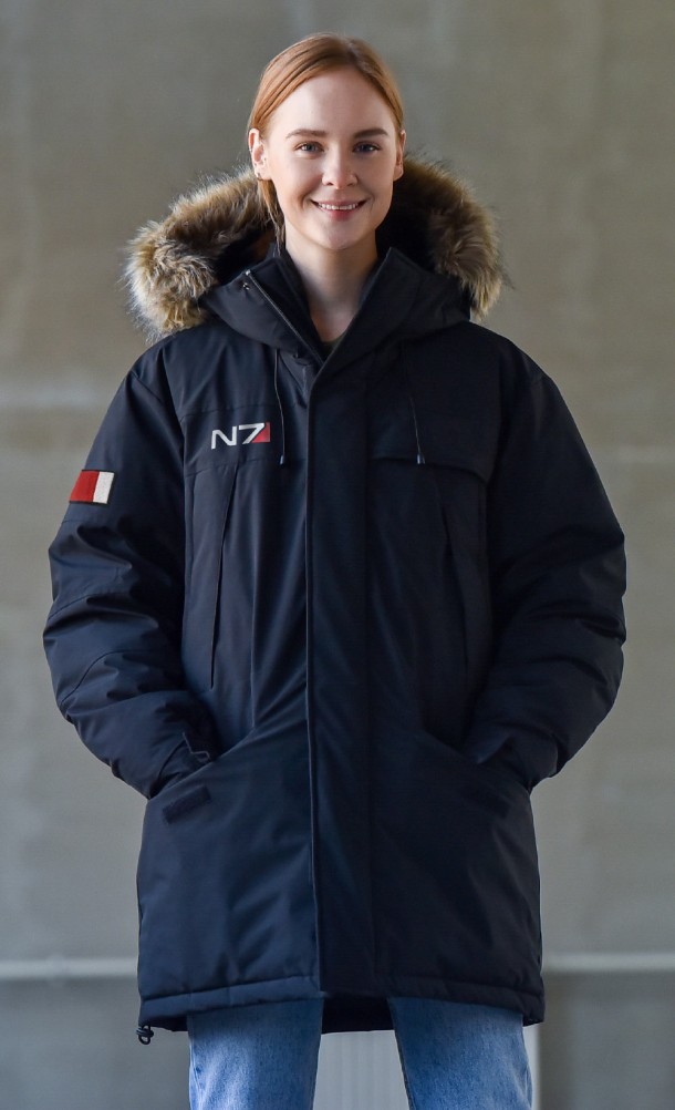 Model wearing the N7 Parka jacket from our Mass Effect collection