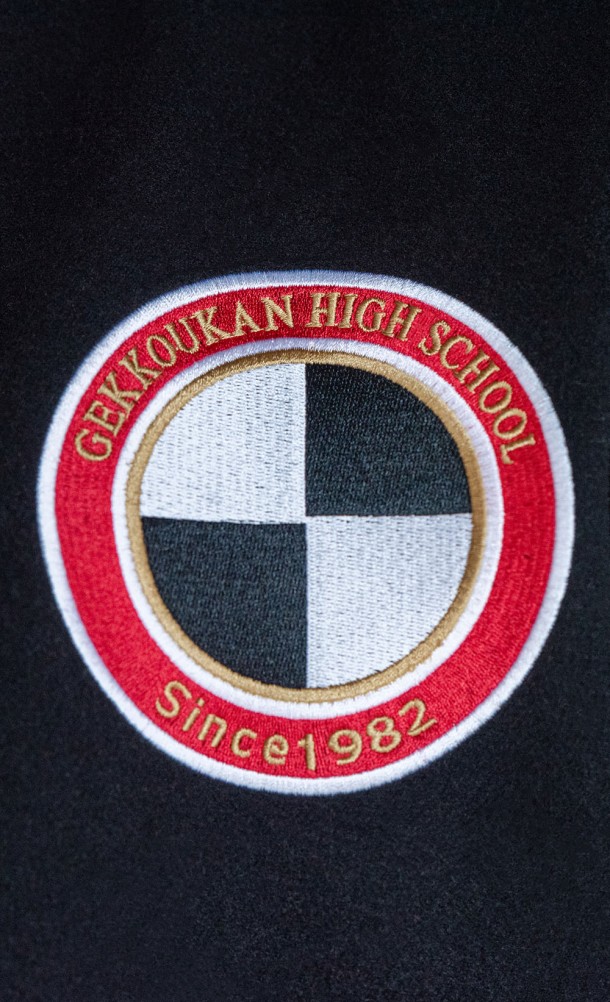 Close up detail on the front print of the Gekkoukan High Varsity jacket from our Persona 3 collection