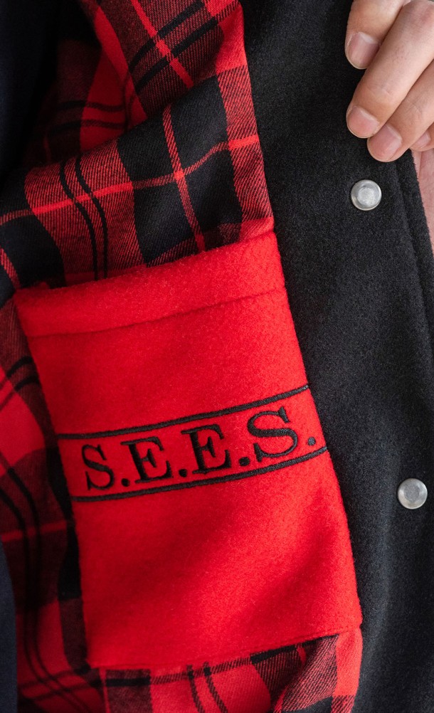 Close up detail of the inside pocket on the Gekkoukan High Varsity jacket from our Persona 3 collection