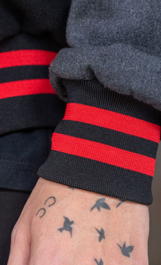 Close up detail of the sleeve cuff on the Gekkoukan High Varsity jacket from our Persona 3 collection