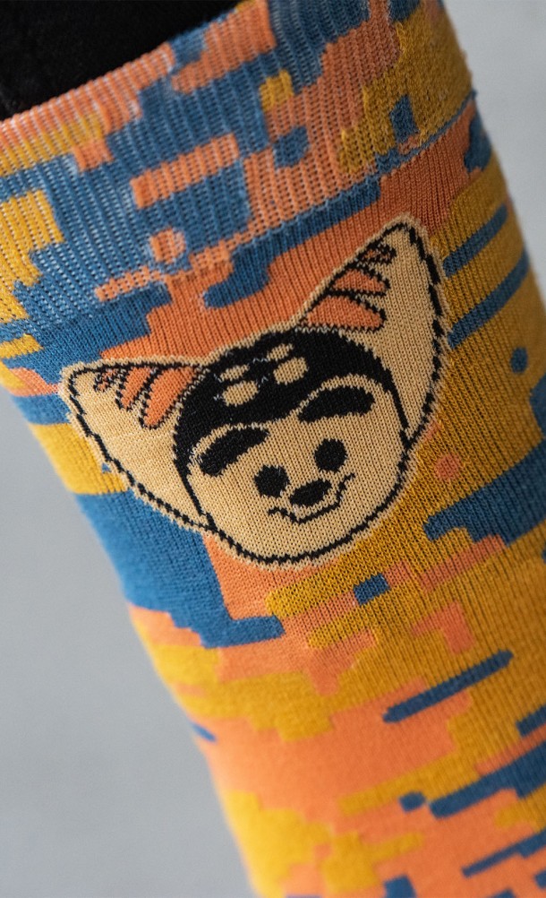 Close up detail on Ratchet from our Ratchet & Clank Pixel socks from our Ratchet & Clank collection