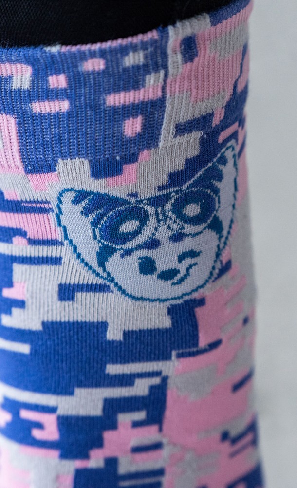 Close up detail on Rivet of the Rivet & Kit Pixel socks from our Ratchet & Clank collection