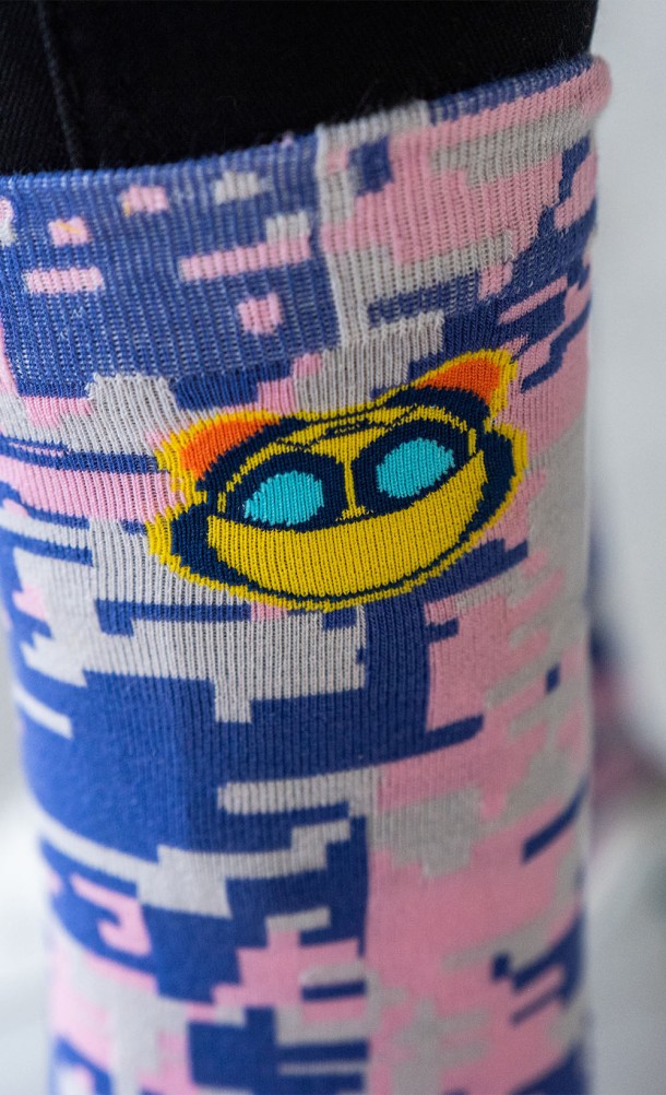Close up detail on Kit of the Rivet & Kit Pixel socks from our Ratchet & Clank collection