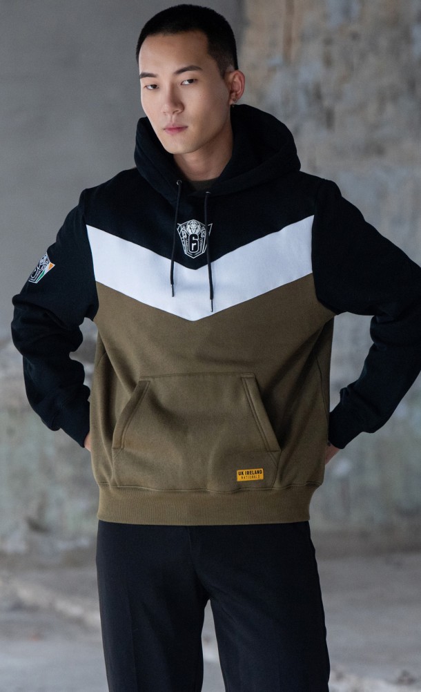Model is wearing the 6 siege nationals hoodie form our 6 siege collection