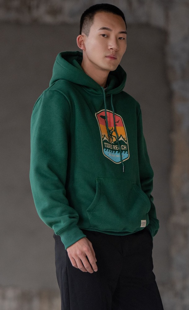 Model wearing the Tide's Reach hoodie from our Horizon Forbidden West collection
