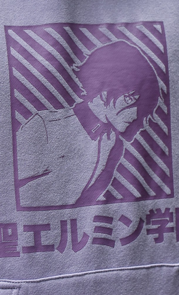 Close up detail on the front print of the Persona 1 Hoodie from our Persona 25th Anniversary collection