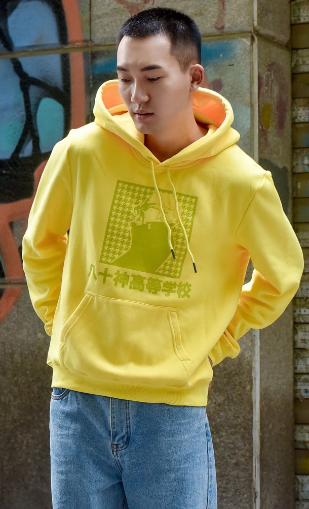 Model wearing the Persona 4 hoodie from our Persona 25th Anniversary collection