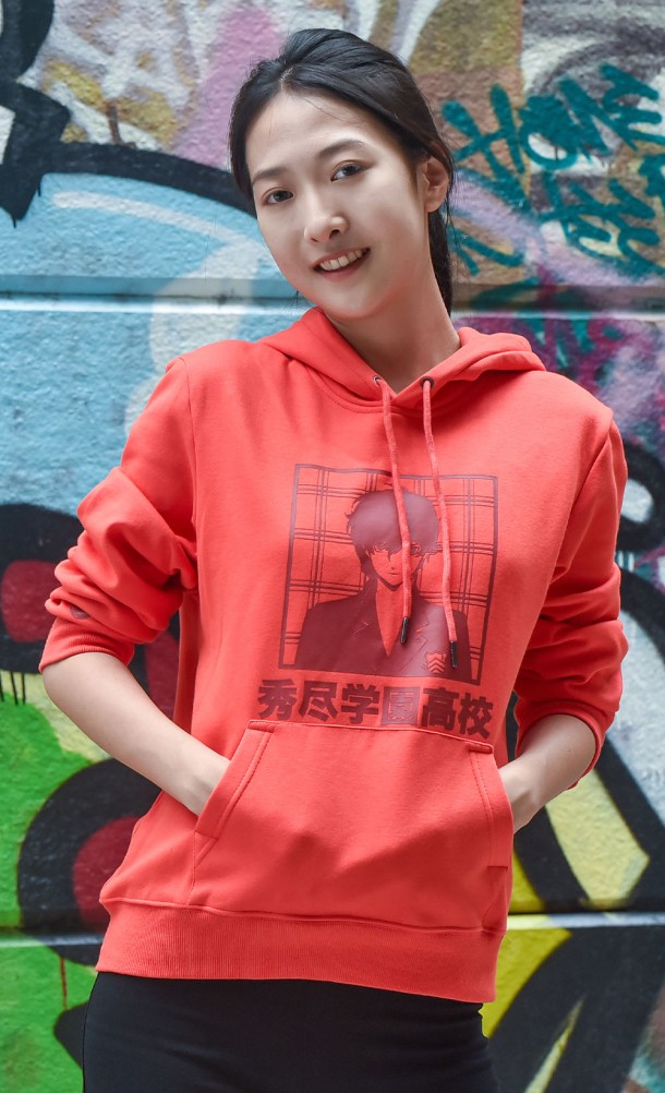 Model wearing the Persona 5 Hoodie from our Persona 25th Anniversary collection