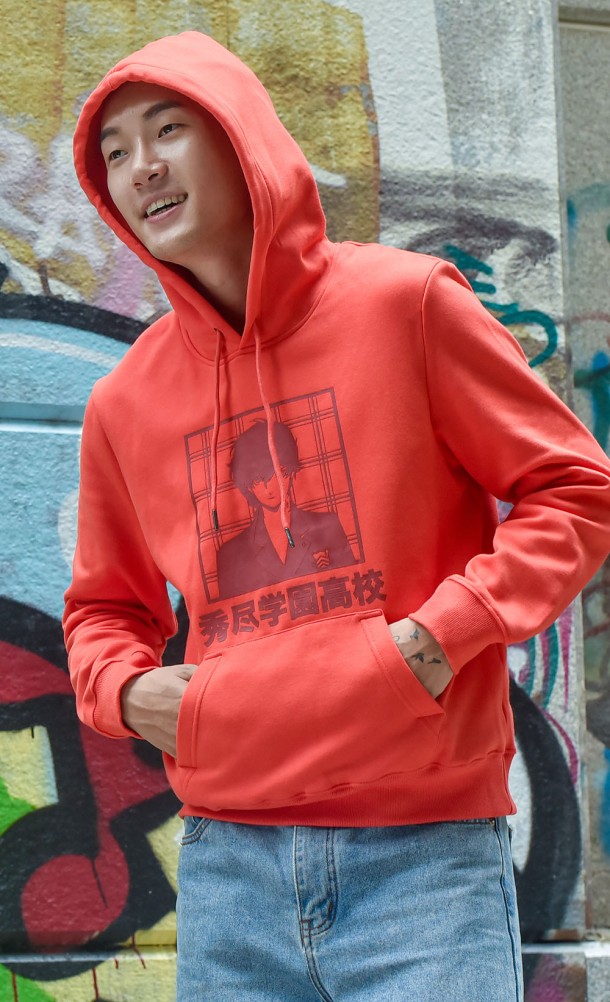 Model wearing the Persona 5 Hoodie from our Persona 25th Anniversary collection