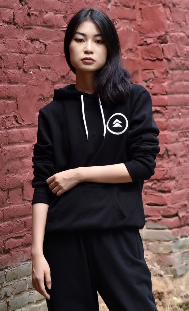 Model wearing the Sakai Clan hoodie from our Ghost of Tsushima collection