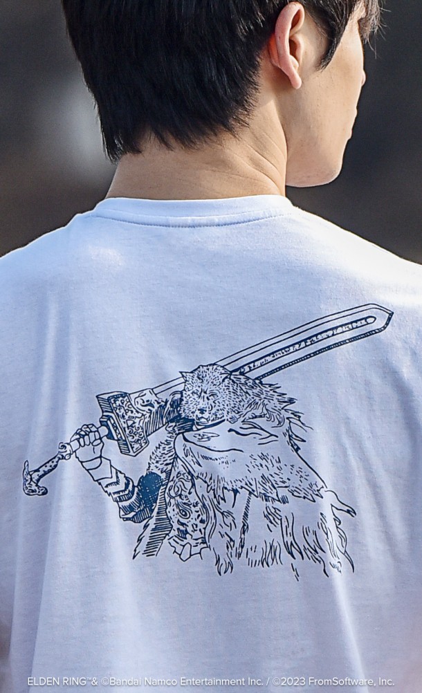 Close up detail on back print of the Blaidd T-Shirt from our Elden Ring collection