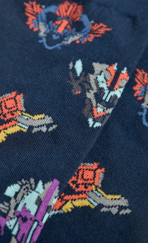 Close up detail on the print of the Tribe socks from our Horizon Forbidden West collection