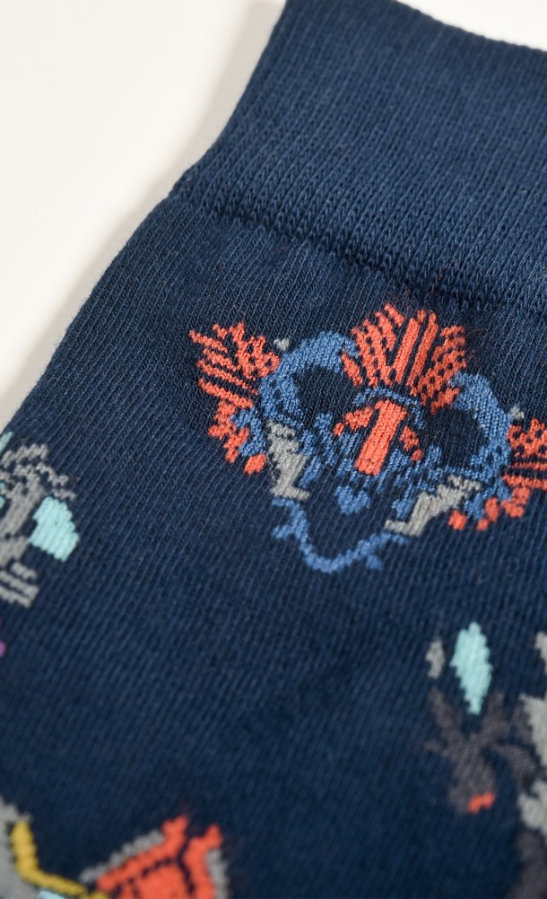 Close up detail on the print of the Tribe socks from our Horizon Forbidden West collection