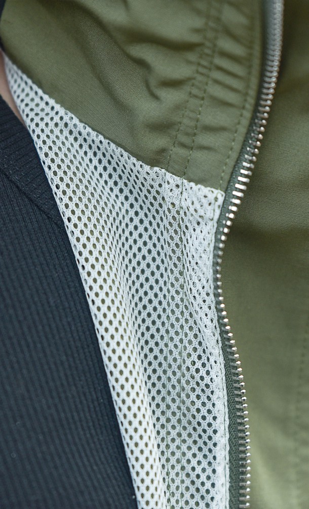 Close up detail on the inside of the New Heights Weatherproof jacket from our Horizon Call of the mountain collection