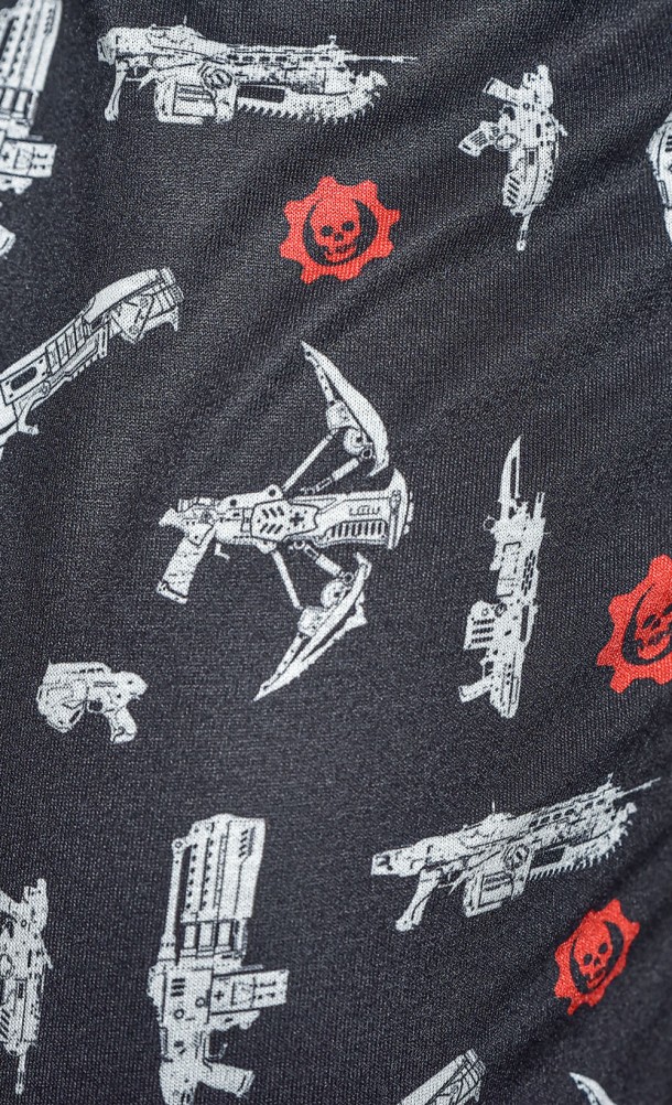 Close up detail of print on the Loadout PJ bottoms from our Gears of War collection