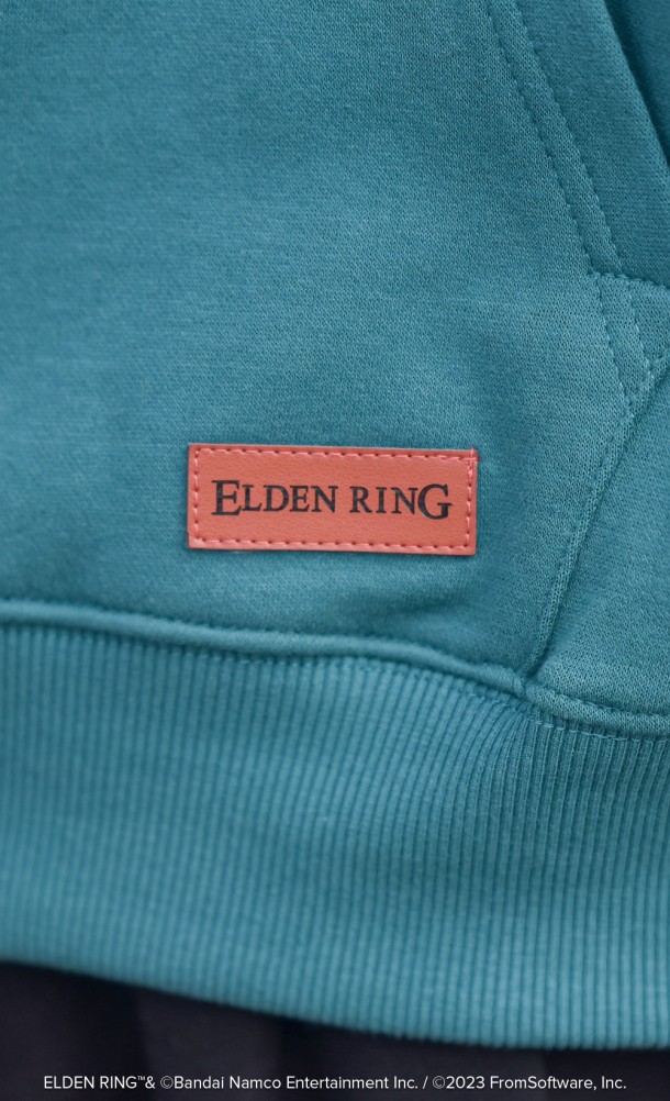Close up detail on the front patch of the Lands Between hoodie from our Elden Ring collection