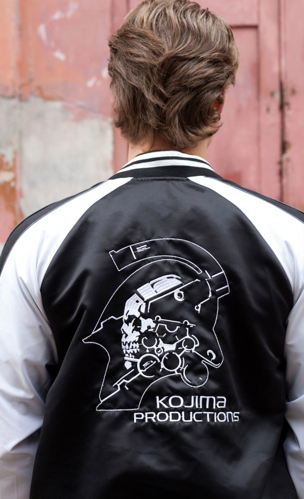 Close up detail on back print of the Hideo Souvenir jacket from our Kojima Productions collection