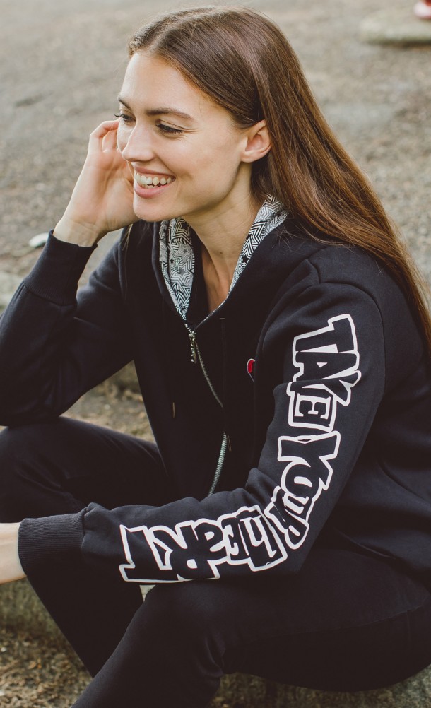 Model wearing the Take Your Heart hoodie from our Persona 5 collection